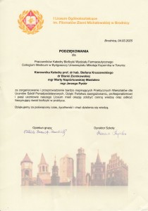 Podziękowania za organizację VI edycji Warsztatów dla Uczniów Szkół Ponadpodstawowych. Kliknij, aby powiększyć zdjęcie.